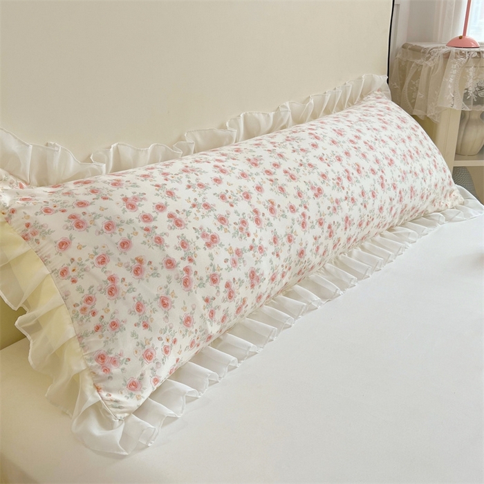 91家纺网 家纺一手货源 找家纺 梦舒羽2025新款针织棉双层纱花边枕头套情侣双人枕套枕芯套枕头内胆套 花边款-情迷花海