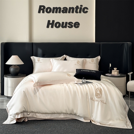 91家纺网 家纺一手货源 找家纺 （总）床绮 2025新款水洗真丝刺绣四件套-以爱之名-风格一