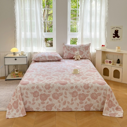 莱登卡奴 新款A类100%全棉老粗布单品系列-床单 印象山茶