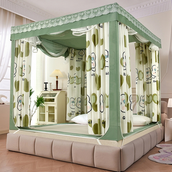 91家纺网 家纺一手货源 找家纺 显高蚊帐 2025新款U型坐床遮光防尘床帘式蚊帐 苹果兔