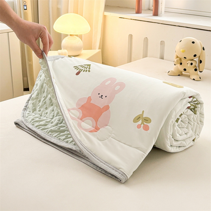 91家纺网 家纺一手货源 找家纺 雯豆2025春夏新款凉感丝夏被空调被子印花A类卡通小清新夏被 冰丝夏被四件套-动物乐园