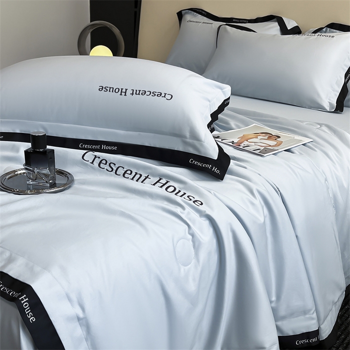 91家纺网 家纺一手货源 找家纺 笙意家纺 2025新款水洗冰丝夏被四件套-卡瑞娜系列 天空蓝