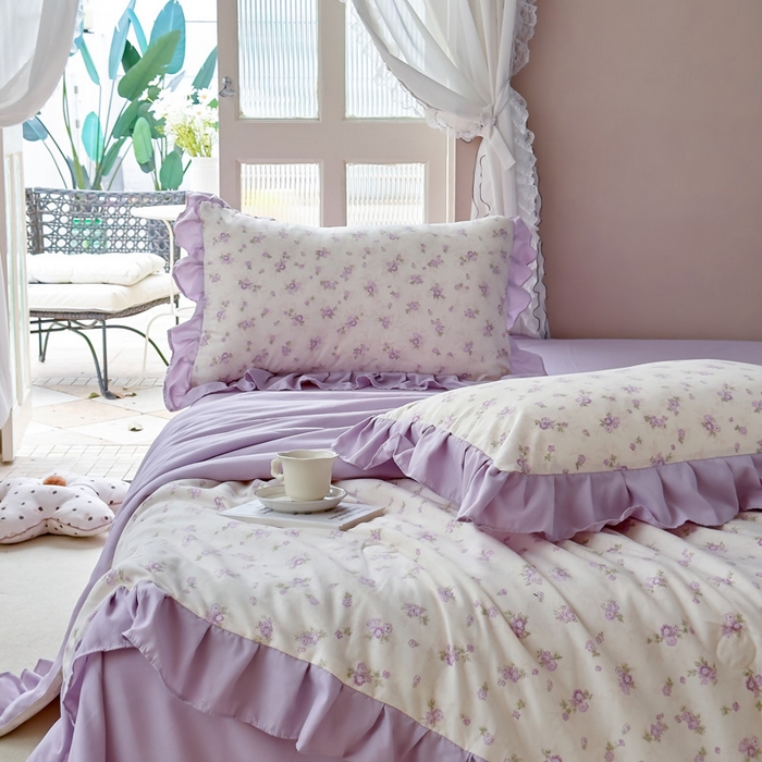 91家纺网 家纺一手货源 找家纺 梦莱斯2025新款针织棉夏被四件套 清幽