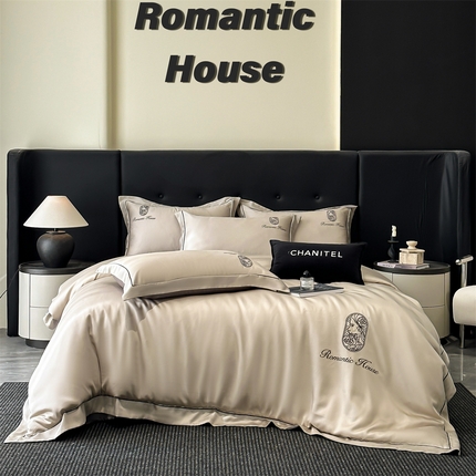 91家纺网 家纺一手货源 找家纺 （总）床绮 2025新款水洗真丝刺绣四件套-以爱之名-风格一