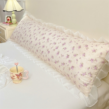 91家纺网 家纺一手货源 找家纺 梦舒羽2025新款针织棉双层纱花边枕头套情侣双人枕套枕芯套枕头内胆套 花边款-花朝如约