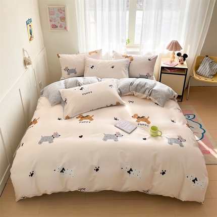 91家纺网 家纺一手货源 找家纺  本制 2025新款12868全棉印花四件套 雪纳瑞