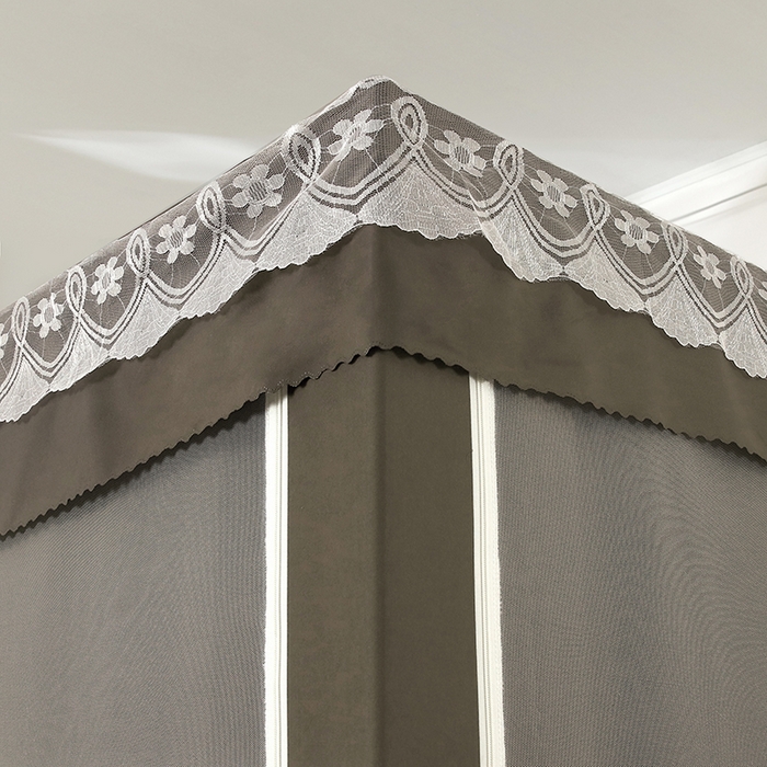 91家纺网 家纺一手货源 找家纺 显高蚊帐 2025新款U型坐床遮光防尘床帘式蚊帐 时尚摩卡