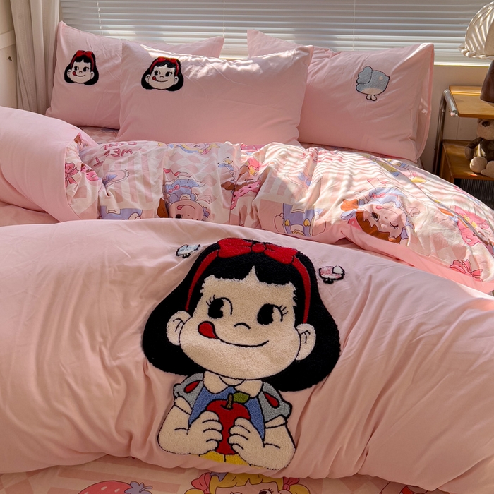 91家纺网 家纺一手货源 找家纺 罗亿家纺 2025新款云朵棉可爱毛巾绣系列四件套 不二家公主