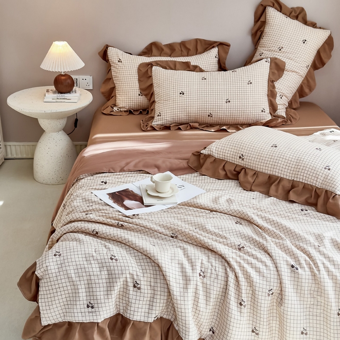 91家纺网 家纺一手货源 找家纺 梦莱斯2025新款针织棉夏被四件套 荔枝棋盘