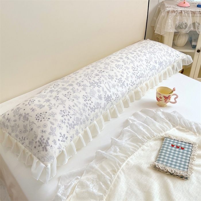 91家纺网 家纺一手货源 找家纺 梦舒羽2025新款针织棉双层纱花边枕头套情侣双人枕套枕芯套枕头内胆套 花边款-镜花水月