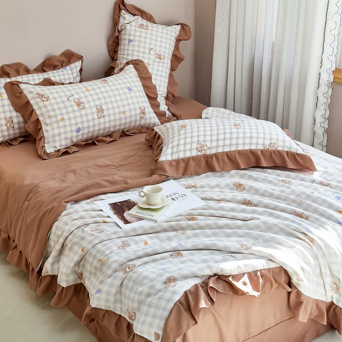 91家纺网 家纺一手货源 找家纺 梦莱斯2025新款针织棉夏被四件套 女仆熊