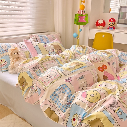 91家纺网 家纺一手货源 找家纺 DoDo兜兜2025新款40支13372全棉印花四件套 小熊的少女梦