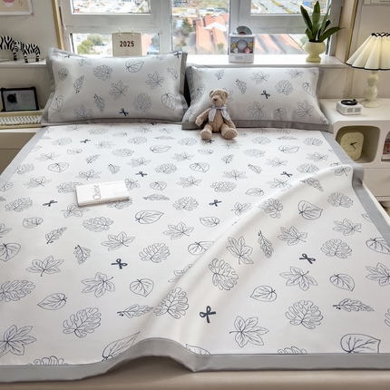 丝羽坊 2025新款小版印花冰丝凉席平铺床席款冰丝席碳光冰丝凉席 水墨叶