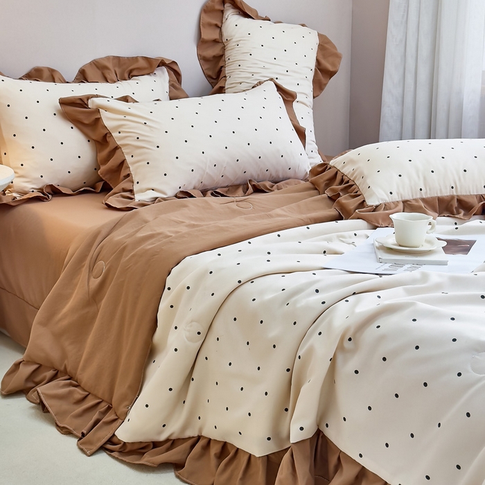 91家纺网 家纺一手货源 找家纺 梦莱斯2025新款针织棉夏被四件套 小圆点