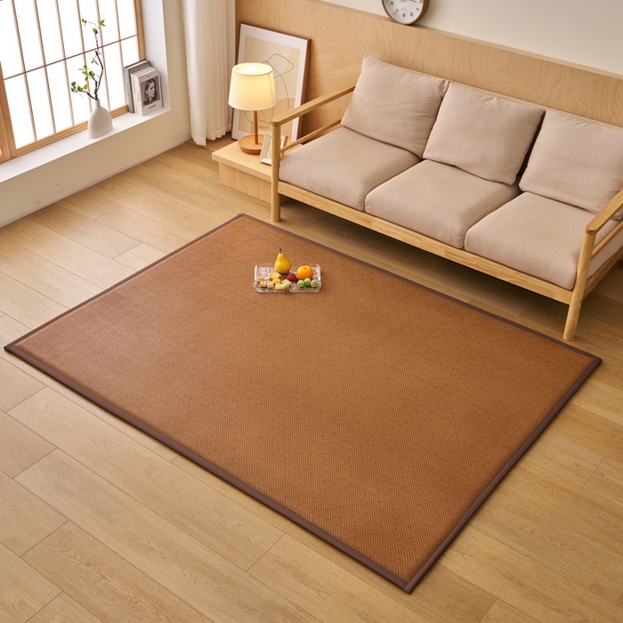 91家纺网 家纺一手货源 找家纺 艺博床垫 2025新款竹藤席地垫 饼干花-棕