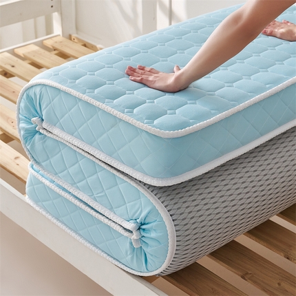 91家纺网 家纺一手货源 找家纺 艺博床垫 2025新款牛奶针织床垫系列-学生款 面包格-蓝