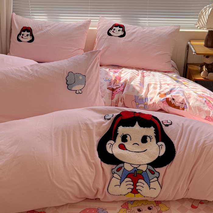 91家纺网 家纺一手货源 找家纺 罗亿家纺 2025新款云朵棉可爱毛巾绣系列四件套 不二家公主