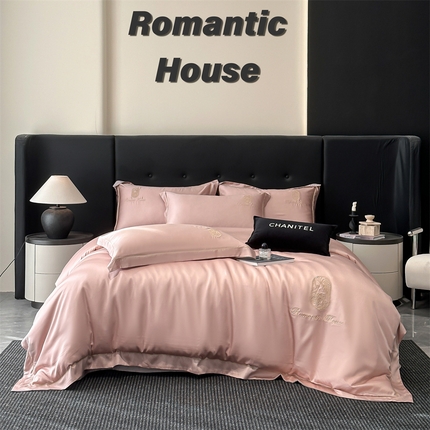 91家纺网 家纺一手货源 找家纺 （总）床绮 2025新款水洗真丝刺绣四件套-以爱之名-风格一