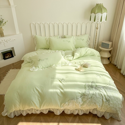 富米莱（原臻工厂） 2025新款浪漫满屋法式高端贴纱刺绣床盖四件套 浪漫满屋-绿