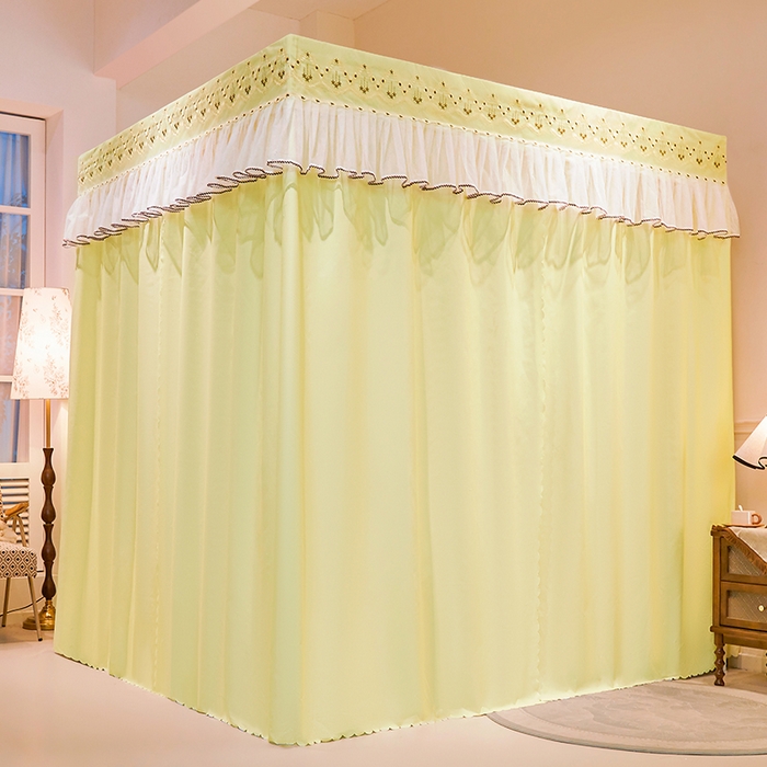 91家纺网 家纺一手货源 找家纺 锦逸家居 2025新款双层遮光防蚊落地蚊帐 鹅黄色