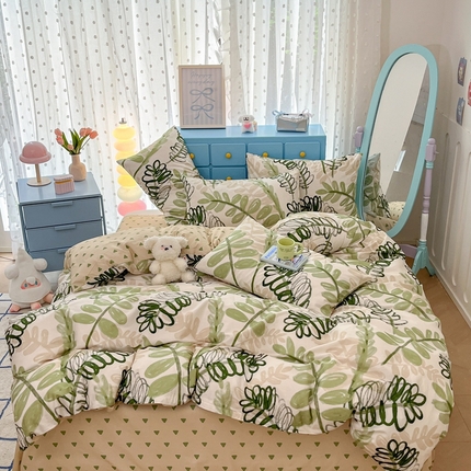 寻米 2025新款13070全棉纯棉印花单被套 金钱树叶