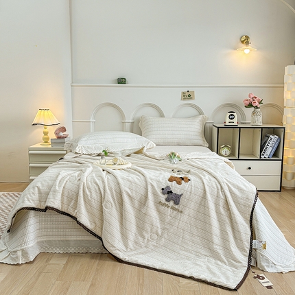 有货2025新款云纱棉毛巾绣夏被+床盖三件套 修狗