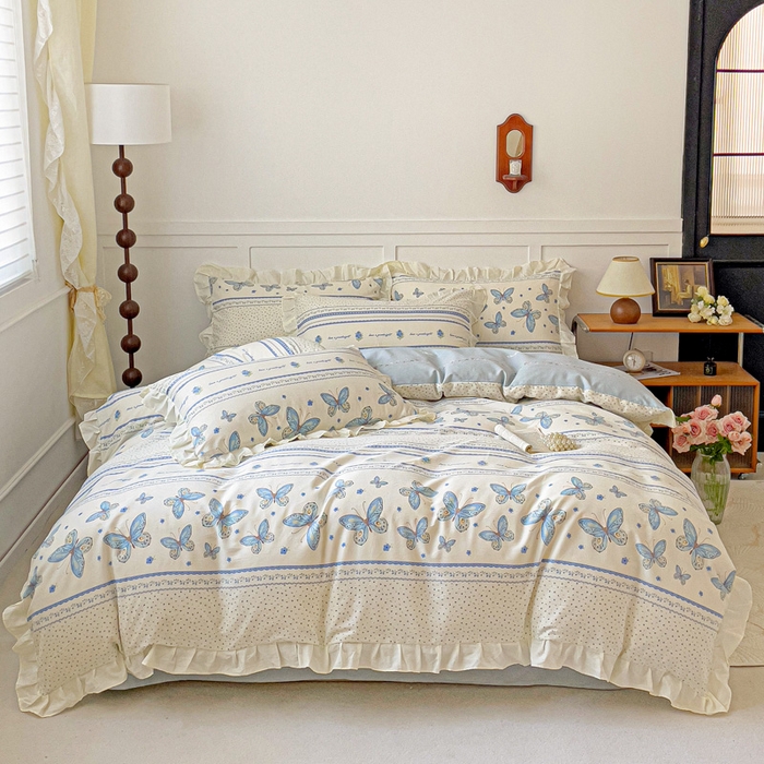 91家纺网 家纺一手货源 找家纺 澳梵家居 2025新款全棉印花韩版花间捕梦四件套 清风渡