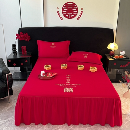 91家纺网 家纺一手货源 找家纺 （总）床绮 2025新款水洗磨毛婚庆刺绣床裙四件套系列