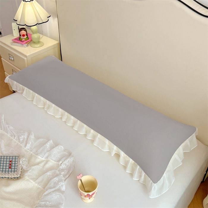 91家纺网 家纺一手货源 找家纺 梦舒羽2025新款针织棉双层纱花边枕头套情侣双人枕套枕芯套枕头内胆套 花边款-浅灰