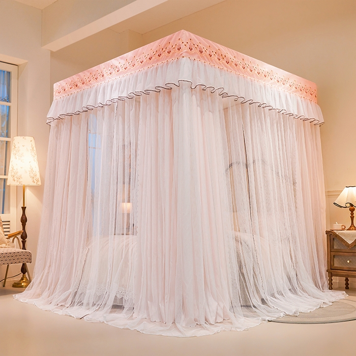 91家纺网 家纺一手货源 找家纺 锦逸家居 2025新款双层遮光防蚊落地蚊帐 温馨玉