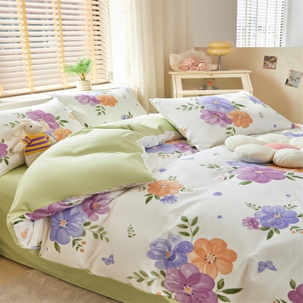 梦舒羽2025新款全棉小清新印花加厚宿舍床单床裙款四件套 繁花似锦-全棉