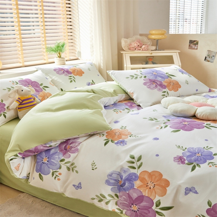 91家纺网 家纺一手货源 找家纺 梦舒羽2025新款全棉小清新印花加厚宿舍床单床裙款四件套 繁花似锦-全棉