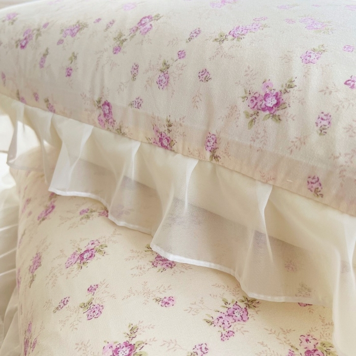 91家纺网 家纺一手货源 找家纺 梦舒羽  2025新款针织棉双层纱花边枕头套双人枕套枕芯套宿舍单人枕头内胆套 花边款-花朝如约