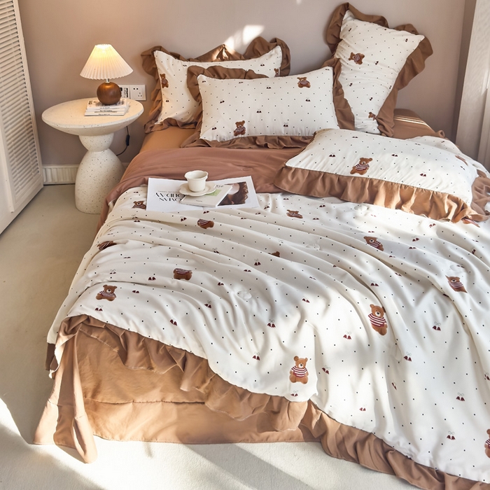 91家纺网 家纺一手货源 找家纺 梦莱斯2025新款针织棉夏被四件套 北极熊