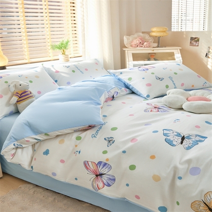 91家纺网 家纺一手货源 找家纺 （总）梦舒羽2025新款全棉小清新印花加厚宿舍床单床裙款四件套