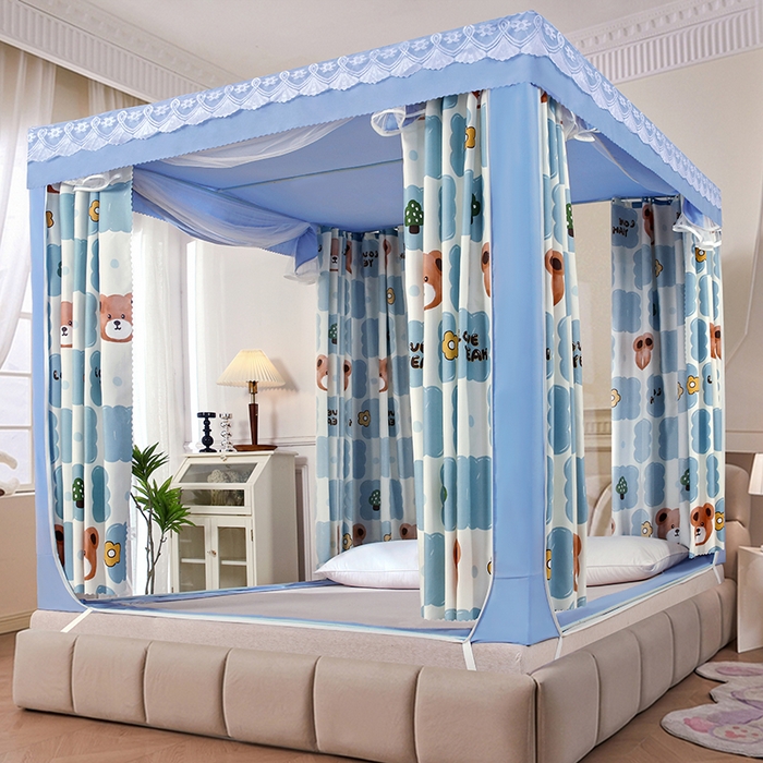 91家纺网 家纺一手货源 找家纺 显高蚊帐 2025新款U型坐床遮光防尘床帘式蚊帐 熊出没