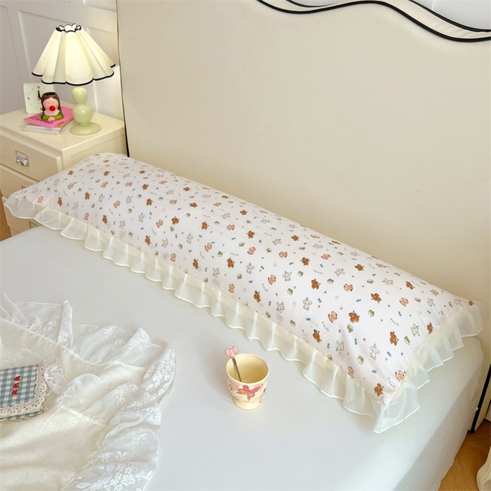 91家纺网 家纺一手货源 找家纺 梦舒羽2025新款针织棉双层纱花边枕头套情侣双人枕套枕芯套枕头内胆套 花边款-蛋糕萌犬