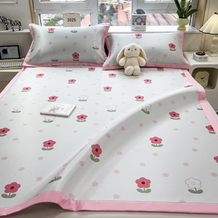 丝羽坊 2025新款小版印花冰丝凉席平铺床席款冰丝席碳光冰丝凉席 花恋