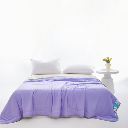 91家纺网 家纺一手货源 找家纺 联林2025新款纯色针织凉感丝空调被详情 青云紫-灰