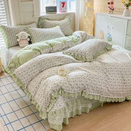 91家纺网 家纺一手货源 找家纺 （总）雅眠居 2025爆款针织棉双层纱印花床盖四件套