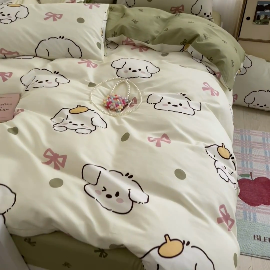 91家纺网 家纺一手货源 找家纺 寻米 2025新款13070全棉纯棉印花单被套 波点狗