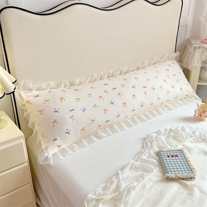 91家纺网 家纺一手货源 找家纺 梦舒羽2025新款针织棉双层纱花边枕头套情侣双人枕套枕芯套枕头内胆套 花边款-彩色心情