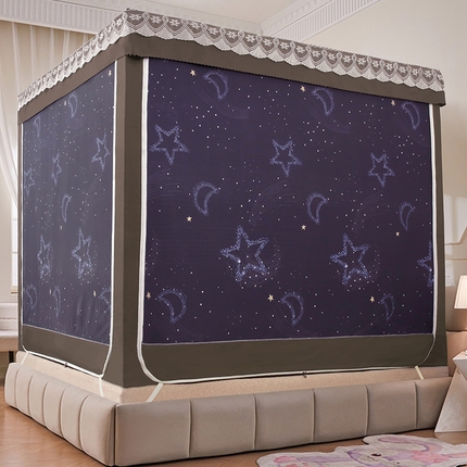 91家纺网 家纺一手货源 找家纺 显高蚊帐 2025新款U型坐床遮光防尘床帘式蚊帐 草莓熊