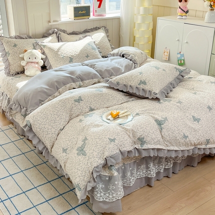 91家纺网 家纺一手货源 找家纺 （总）雅眠居 2025爆款针织棉双层纱印花床盖四件套