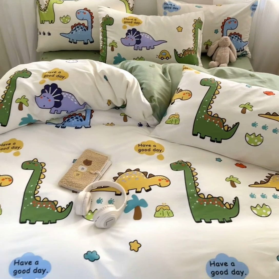 91家纺网 家纺一手货源 找家纺 寻米 2025新款13070全棉纯棉印花单被套 恐龙乐园