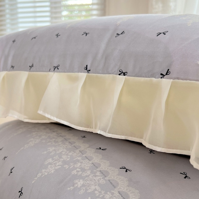 91家纺网 家纺一手货源 找家纺 梦舒羽  2025新款针织棉双层纱花边枕头套双人枕套枕芯套宿舍单人枕头内胆套 花边款-蝴蝶结