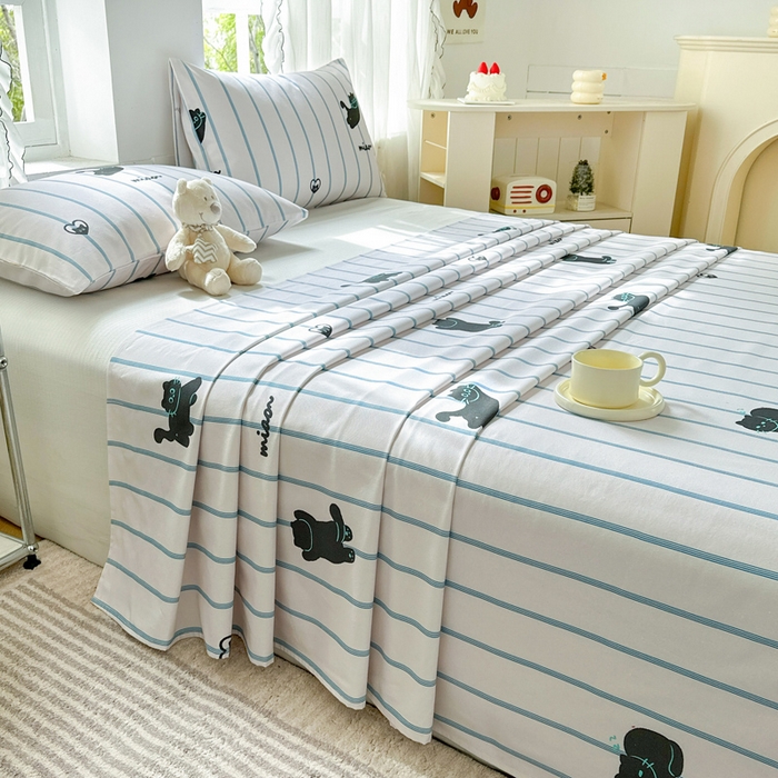 91家纺网 家纺一手货源 找家纺 莱登卡奴 新款A类100%全棉老粗布单品系列-床单 喵喵时光