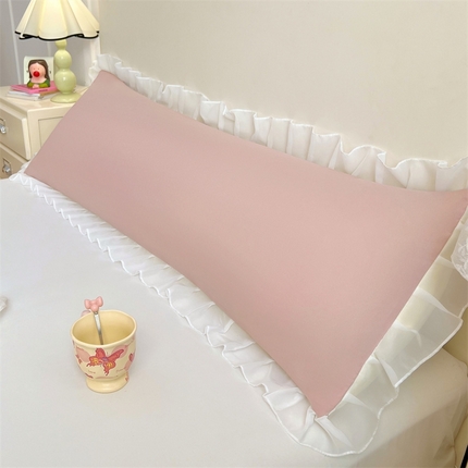 梦舒羽2025新款针织棉双层纱花边枕头套情侣双人枕套枕芯套枕头内胆套 花边款-浅粉