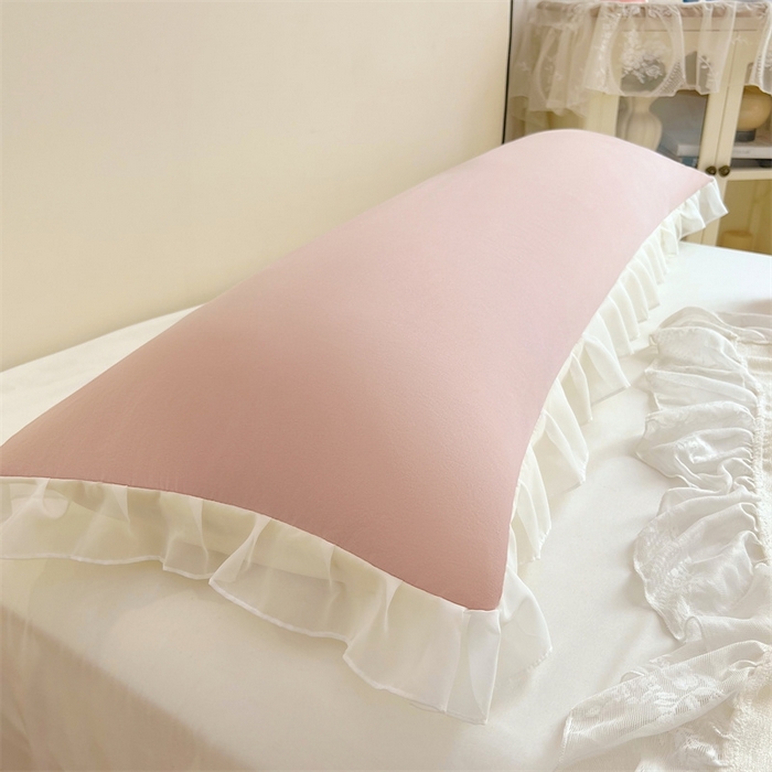 91家纺网 家纺一手货源 找家纺 梦舒羽2025新款针织棉双层纱花边枕头套情侣双人枕套枕芯套枕头内胆套 花边款-浅粉