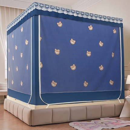 91家纺网 家纺一手货源 找家纺 显高蚊帐 2025新款U型坐床遮光防尘床帘式蚊帐 草莓熊